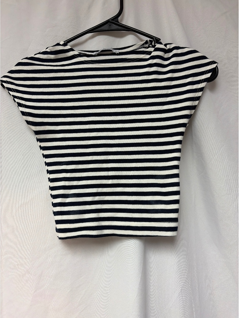Zara Women's Black and White Striped Short Sleeve Top Size S